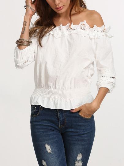 Top Crop Applique Spalle Scoperte - Bianco