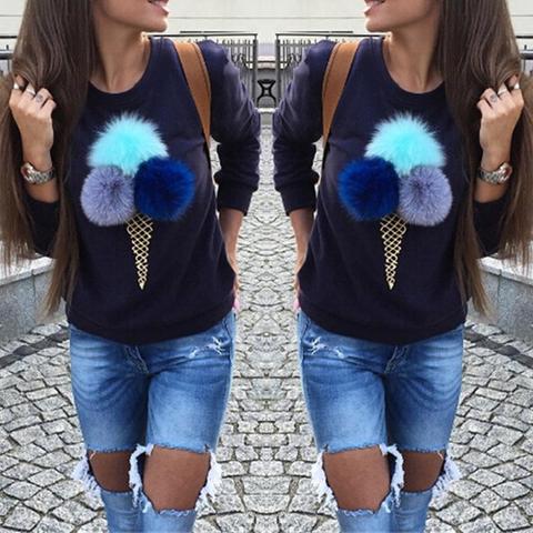 Navy Blue Plain Appliques Girocollo Streetwear Cotone Pullover Felpa