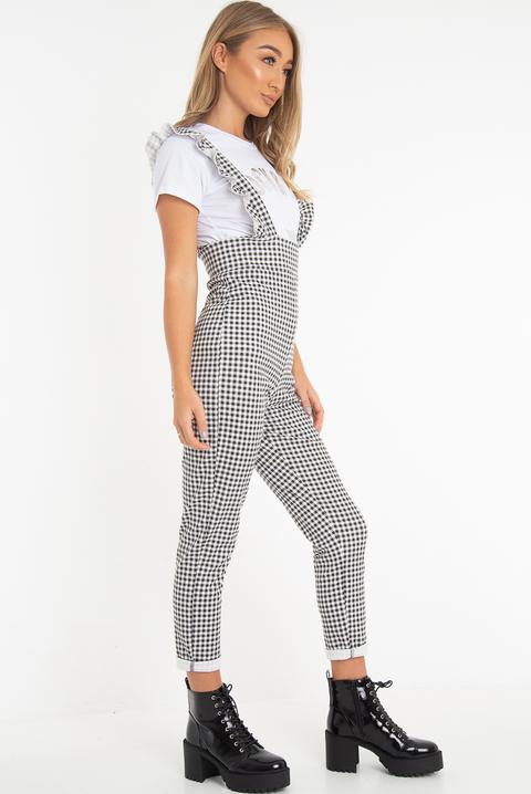 black and white check jumpsuit