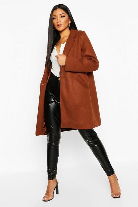 Womens Tailored Wool Look Coat - Brown - 10, Brown