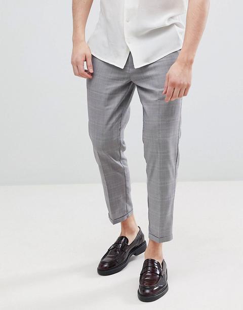 Pull&bear - Pantaloni Sartoriali Grigi A Quadri - Grigio