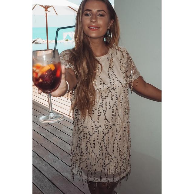 Gold Dresses Dani Dyer Gold Tassel Sequin T Shirt Dress from In