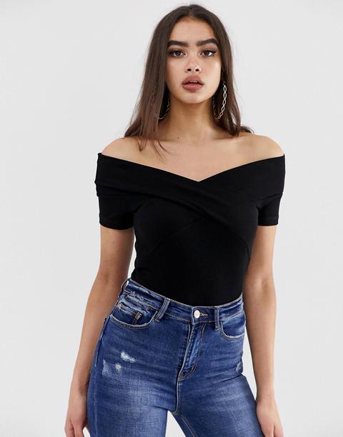 Asos Design - Top Aderente Con Spalle Scoperte Nero - Nero