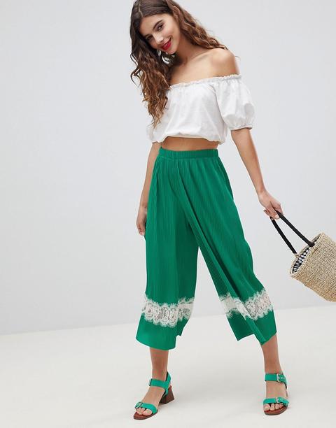 Falda Pantalón Plisada Con Aplicación De Encaje De Asos Design