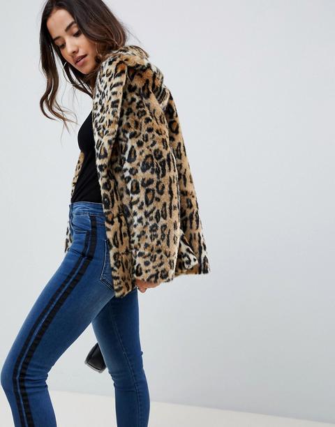 Asos Design Animal Faux Fur Coat - Multi