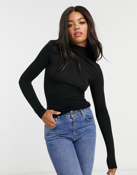 Stradivarius High Neck Long Sleeve Top In Black