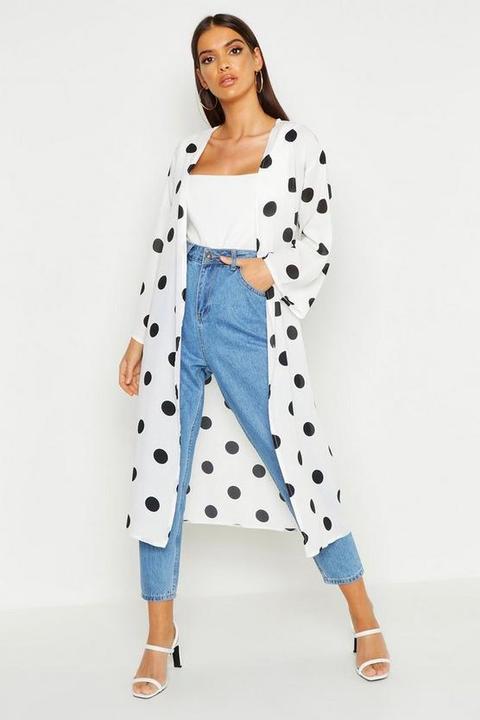 Womens Polka Dot Wide Sleeve Kimono - White - S/m, White