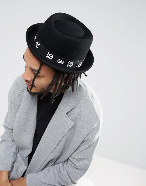 Asos - Cappello Pork Pie Nero Con Fascia Stampata - Nero