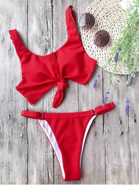 Set De Bikini Anudado Texturizado Ajustable Bralette