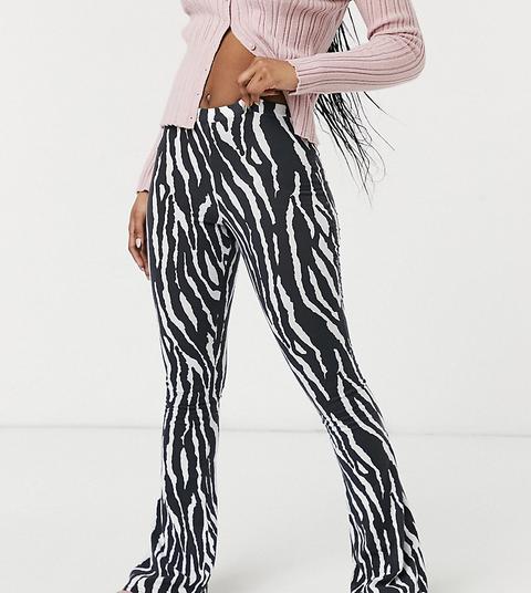 Daisy Street Flares In Zebra Print-white