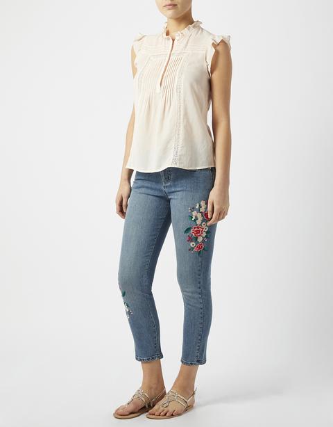 Doli Floral Embroidered Cropped Jean