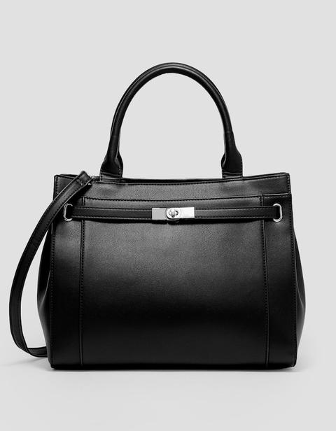 Borsa Tote Con Chiusura Tramite Cintura Nero