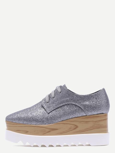 Botines Con Cuña Y Cordón Plateado