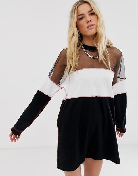 The Ragged Priest T-shirt Dress With Sheer Panel And Contrast Stitching