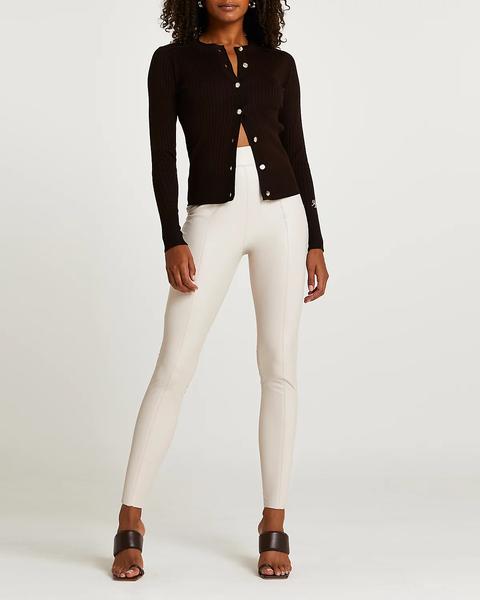 Beige Faux Leather Skinny Trousers