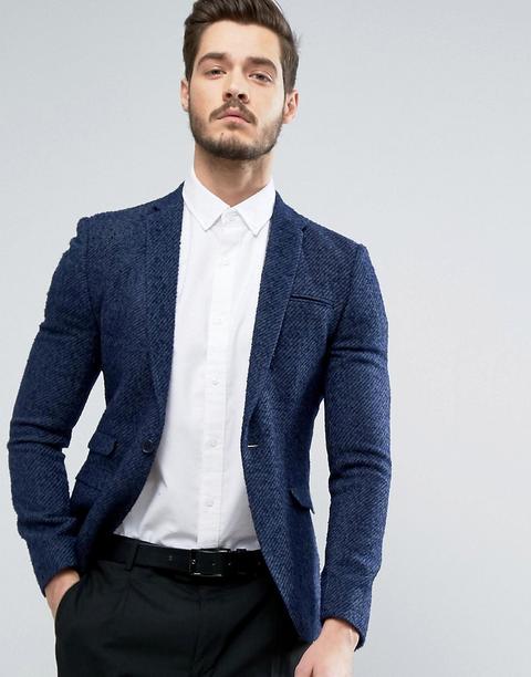 Asos - Blazer Super Skinny Blu Navy Testurizzato - Navy