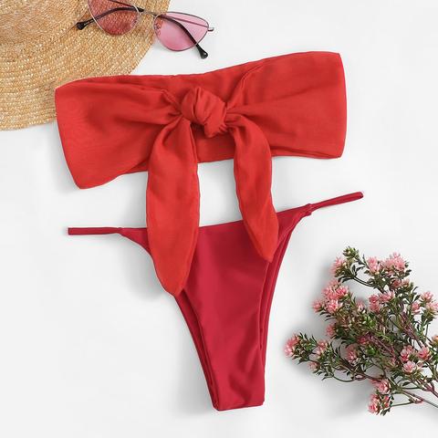 Tie Front Bandeau With Tanga Bikini Set