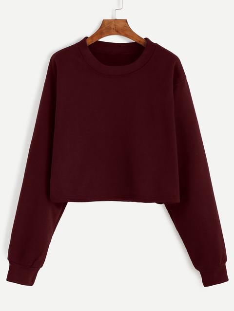 Burgundy Drop Shoulder Crop Sweatshirt