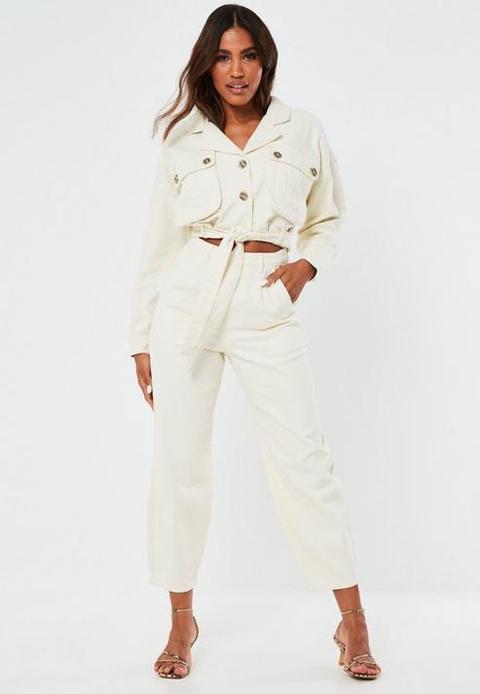 Cream Co Ord Highwaisted Slouch Jeans, Cream