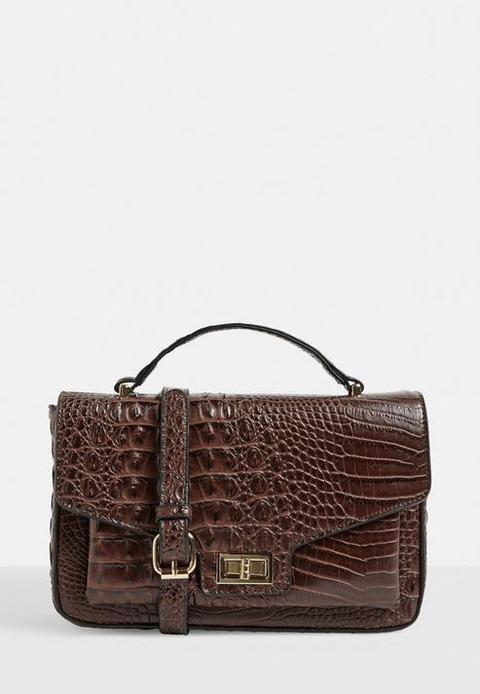 Brown Mock Croc Cross Body Bag, Brown