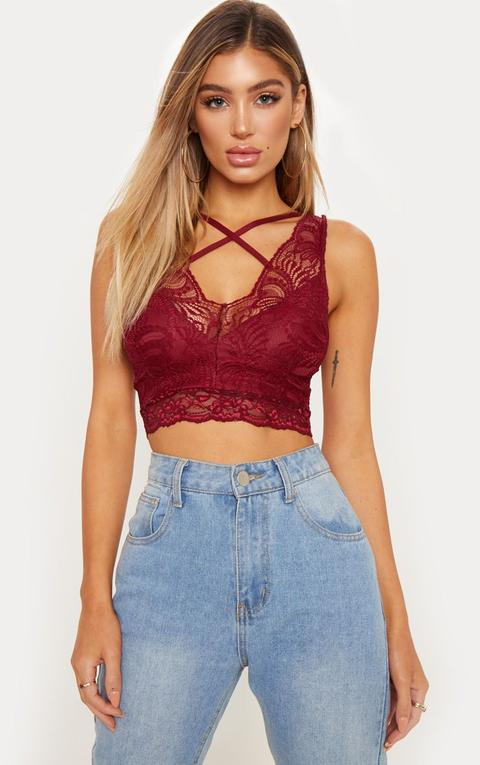 Burgundy Lace Cross Front Detail Bralet