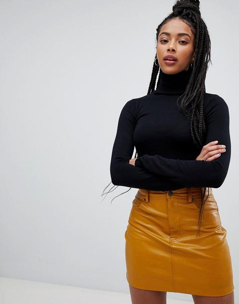Pull&bear - Langärmliger Pullover In Schwarz Mit Rollkragen - Schwarz