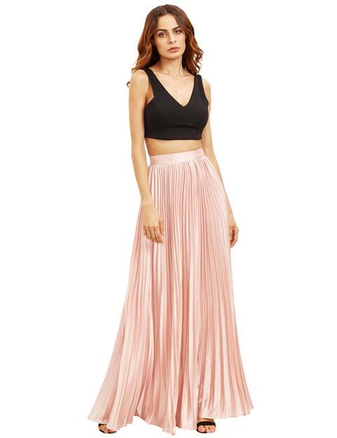 Pink Pleated Maxi Skirt