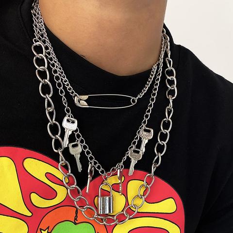 3pcs Lock & Key Charm Chain Necklace