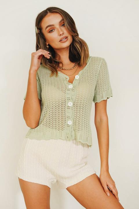 Afternoon Light Button Front Knit Top // Sage