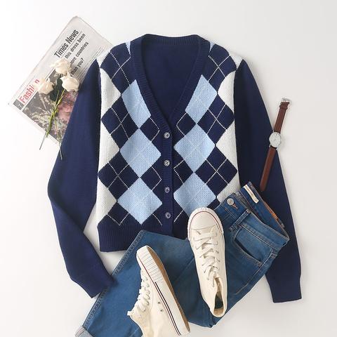 Argyle Pattern Button Through Cardigan