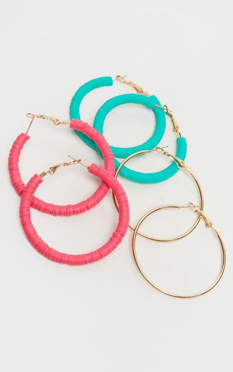 Pink And Turquoise Medium Hoop 3 Pack