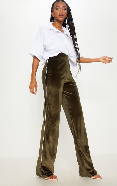 Khaki Contrast Binding Velvet Trouser