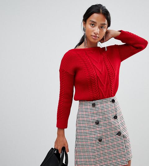 Boohoo Petite - Maglione A Trecce Rosso - Rosso