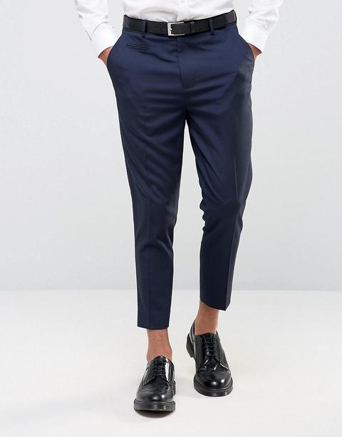 Asos Tapered Smart Trousers In Navy - Navy