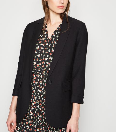 Black Long Sleeve Button Up Blazer New Look