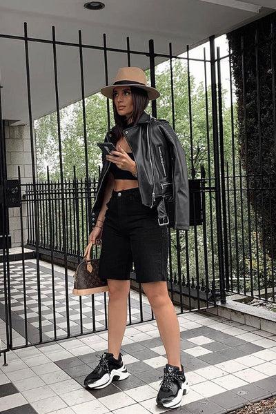 Black Raw Hem Longline Denim Shorts 