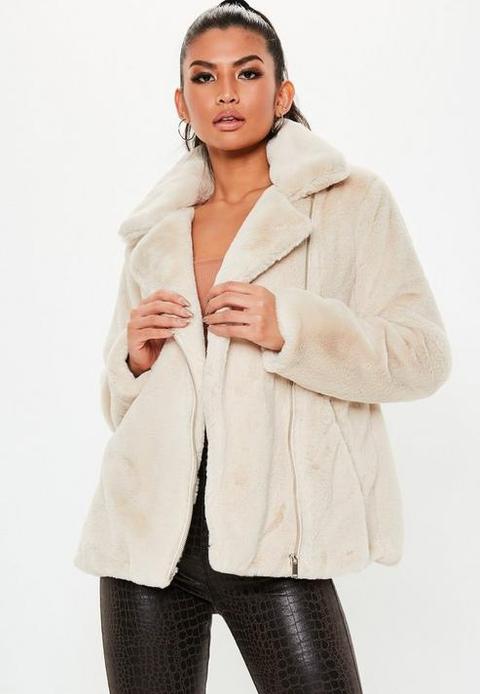 nude faux fur coat