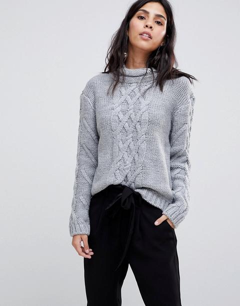 Y.a.s - Nima - Maglione Con Colo Alto In Maglia A Trecce - Grigio