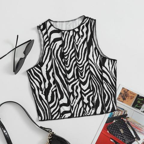 Zebra Print Stitch Detail Tank Top