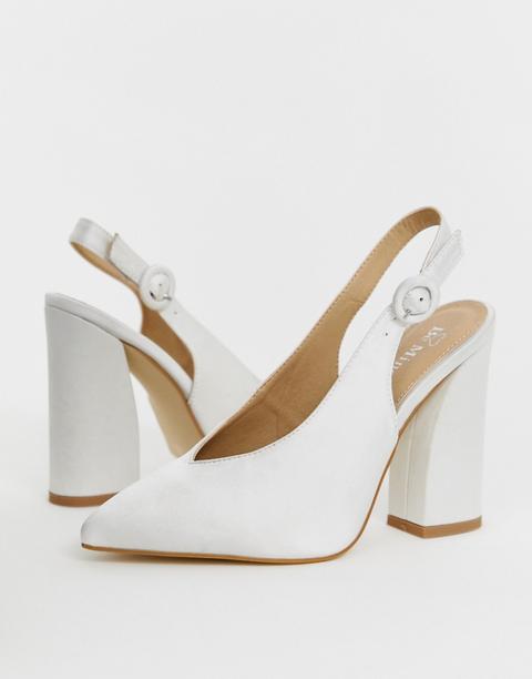 Be Mine Bridal Noori Ivory Satin Sling Back Heeled Shoes - White