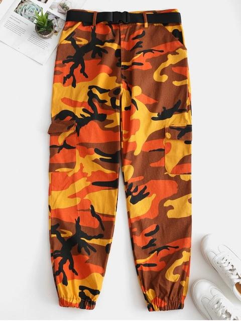 camo pocket belted jogger pants