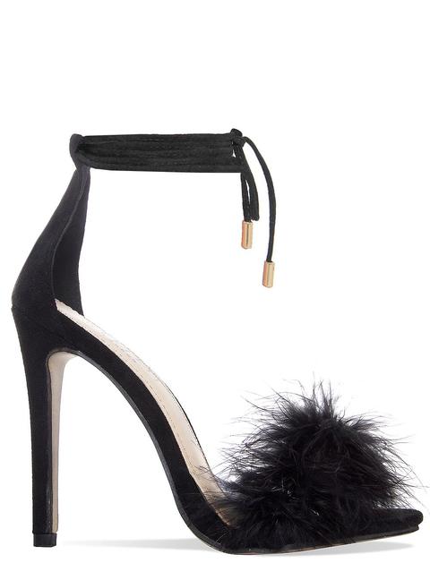 Tamaya Black Suede Fluffy Lace Up Heels