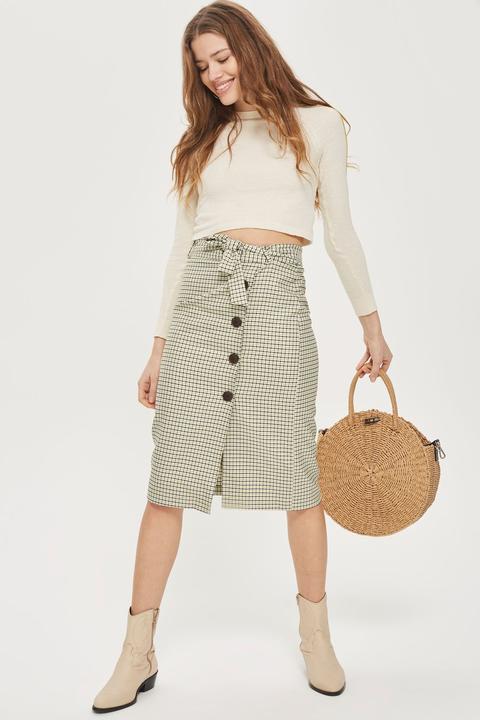 Midi Checked Button Through Midi Skirt