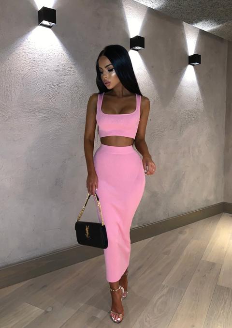 Kimberley Ribbed Two Piece - Rose