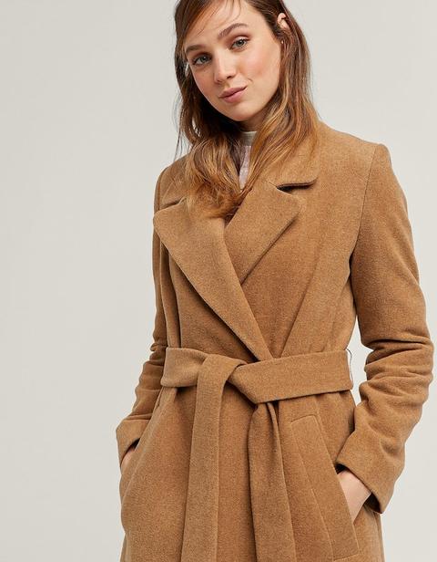 Cappotto Di Stoffa Con Cintura Beige