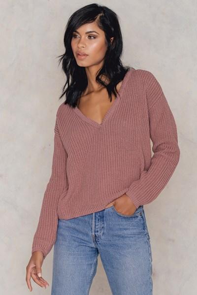Josefin Ekström For Na-kd Deep V-neck Sweater - Pink