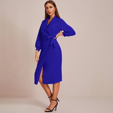 Shawl Collar Tie Side Wrap Dress