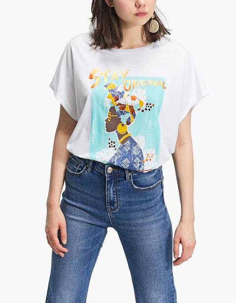 Camiseta Estampada Manga Caída