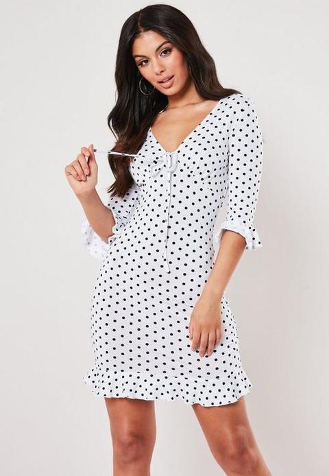 White Polka Dot Frill Jersey Tea Dress, White