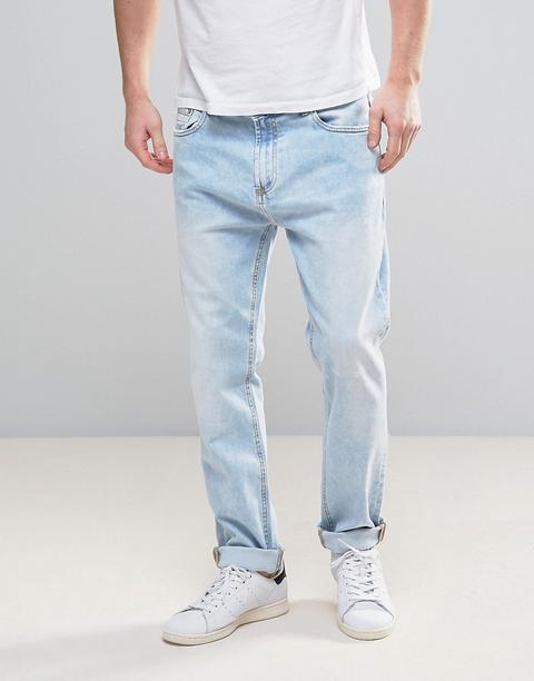 Bershka - Jeans Slim Lavaggio Candeggiato - Blu